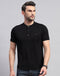 Men Black Solid Band Collar Half Sleeve T-Shirt