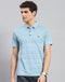 Men Sky Blue Solid Polo Collar Half Sleeve T-Shirt