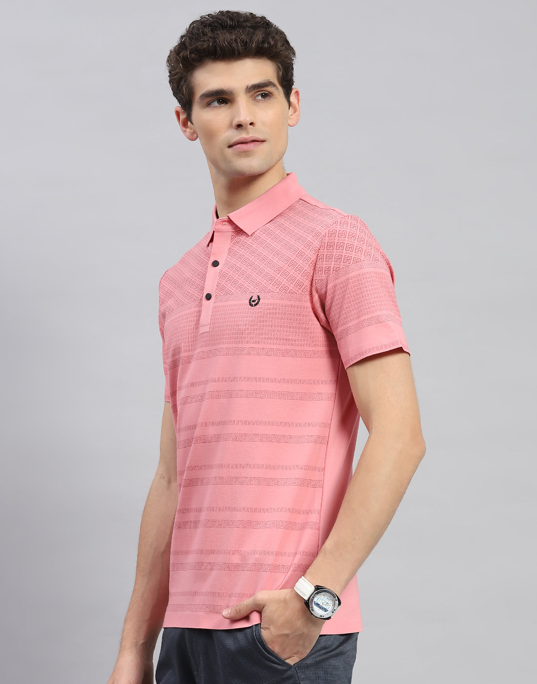 Men Peach Printed Polo Collar Half Sleeve T-Shirt