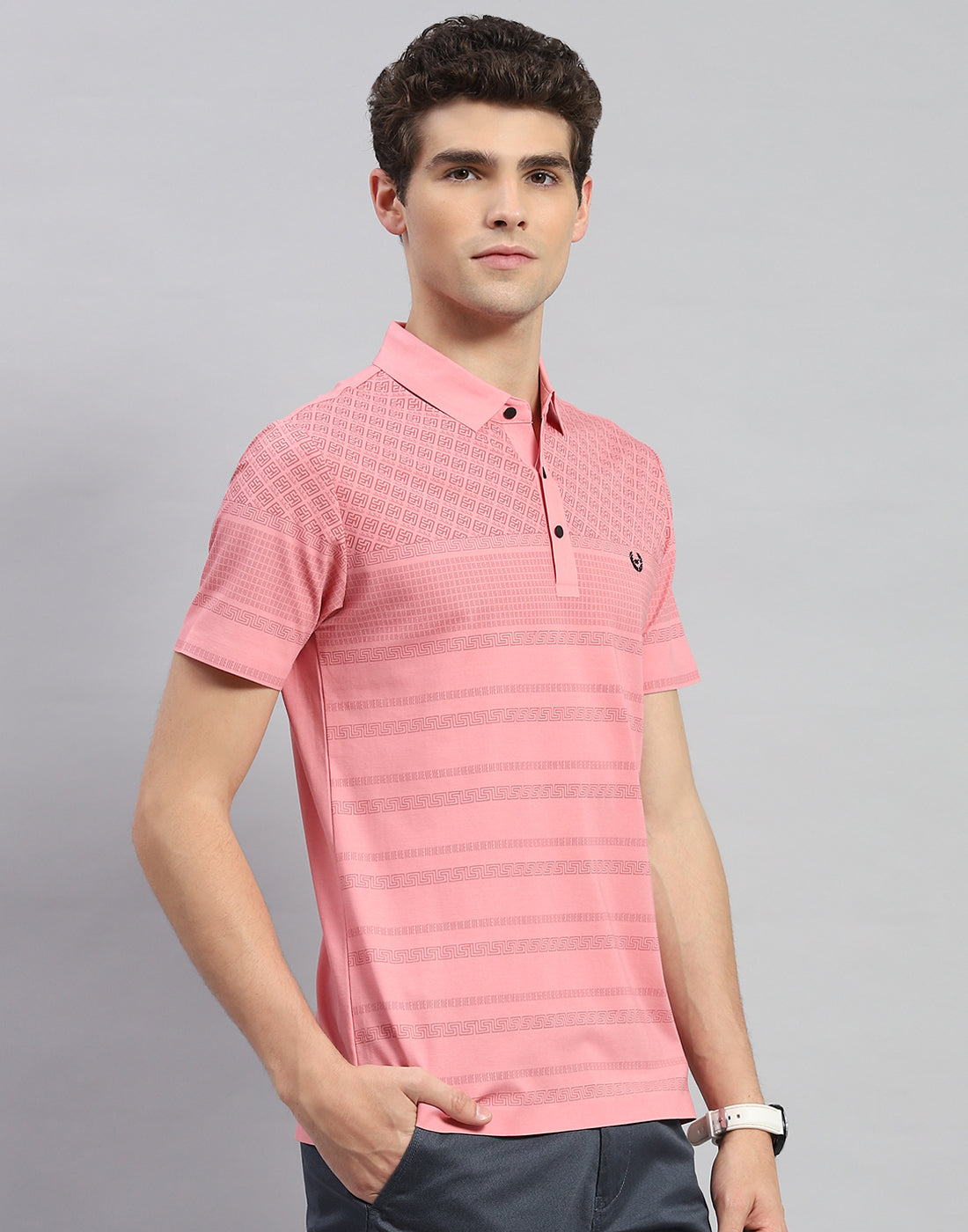 Men Peach Printed Polo Collar Half Sleeve T-Shirt
