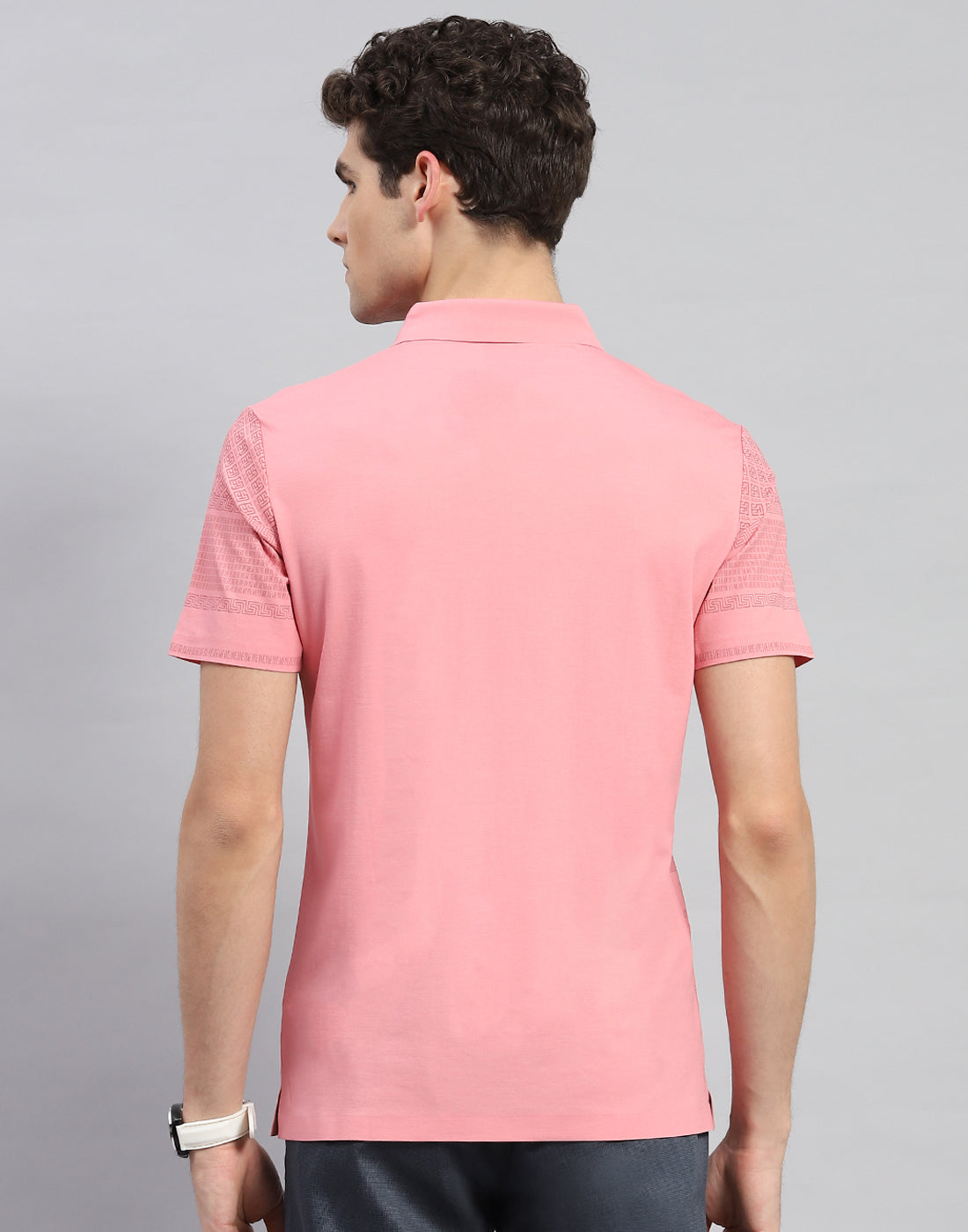 Men Peach Printed Polo Collar Half Sleeve T-Shirt