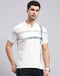 Men White Printed Mandarin Collar Half Sleeve T-Shirt