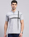 Men Grey Printed Mandarin Collar Half Sleeve T-Shirt