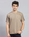 Men Khaki Printed Round Neck Half Sleeve T-Shirt