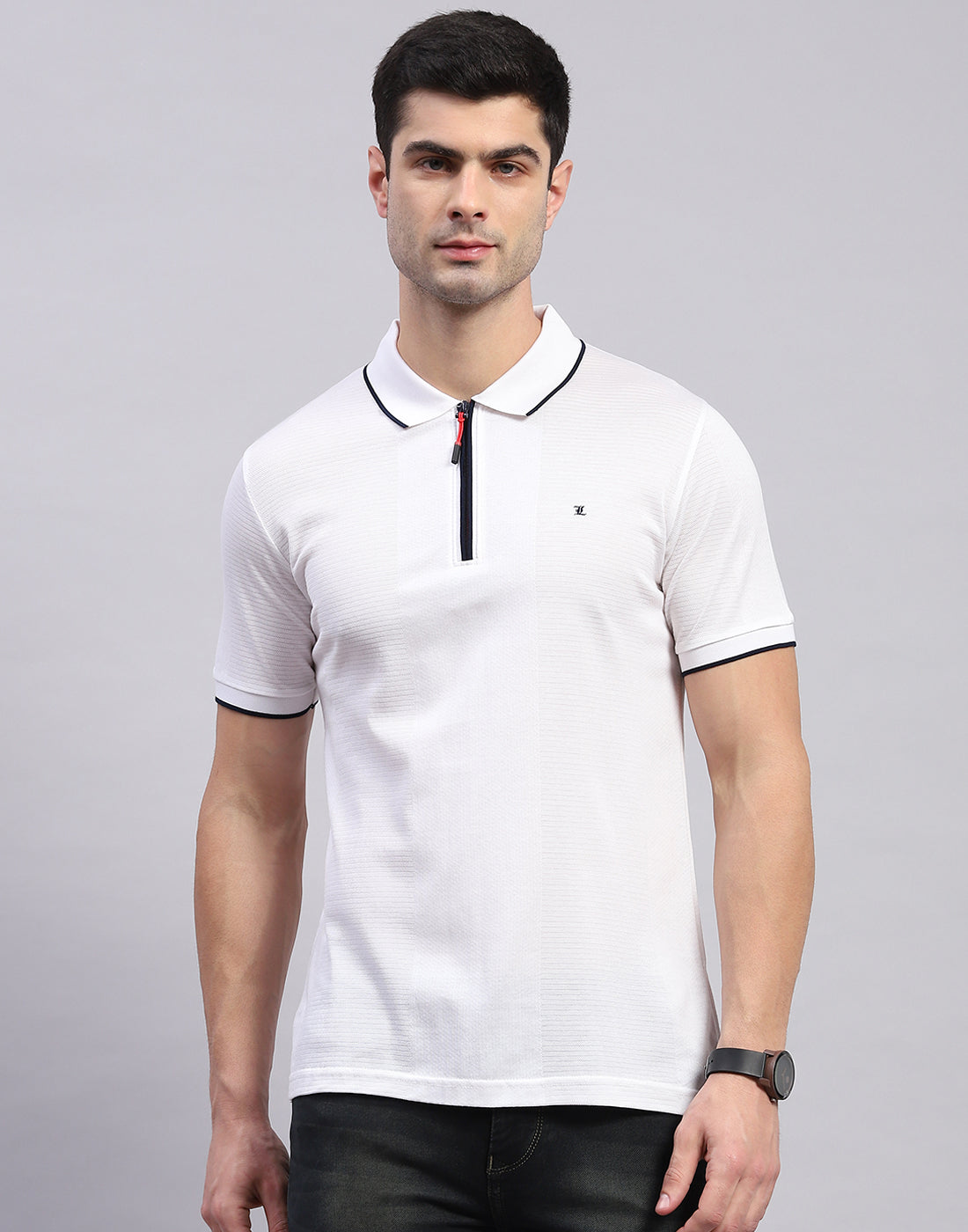 Men White Solid Polo Collar Half Sleeve T-Shirt