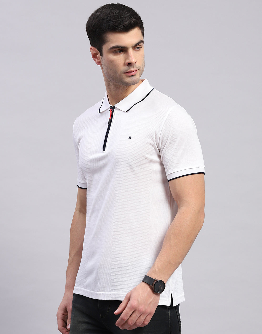 Men White Solid Polo Collar Half Sleeve T-Shirt