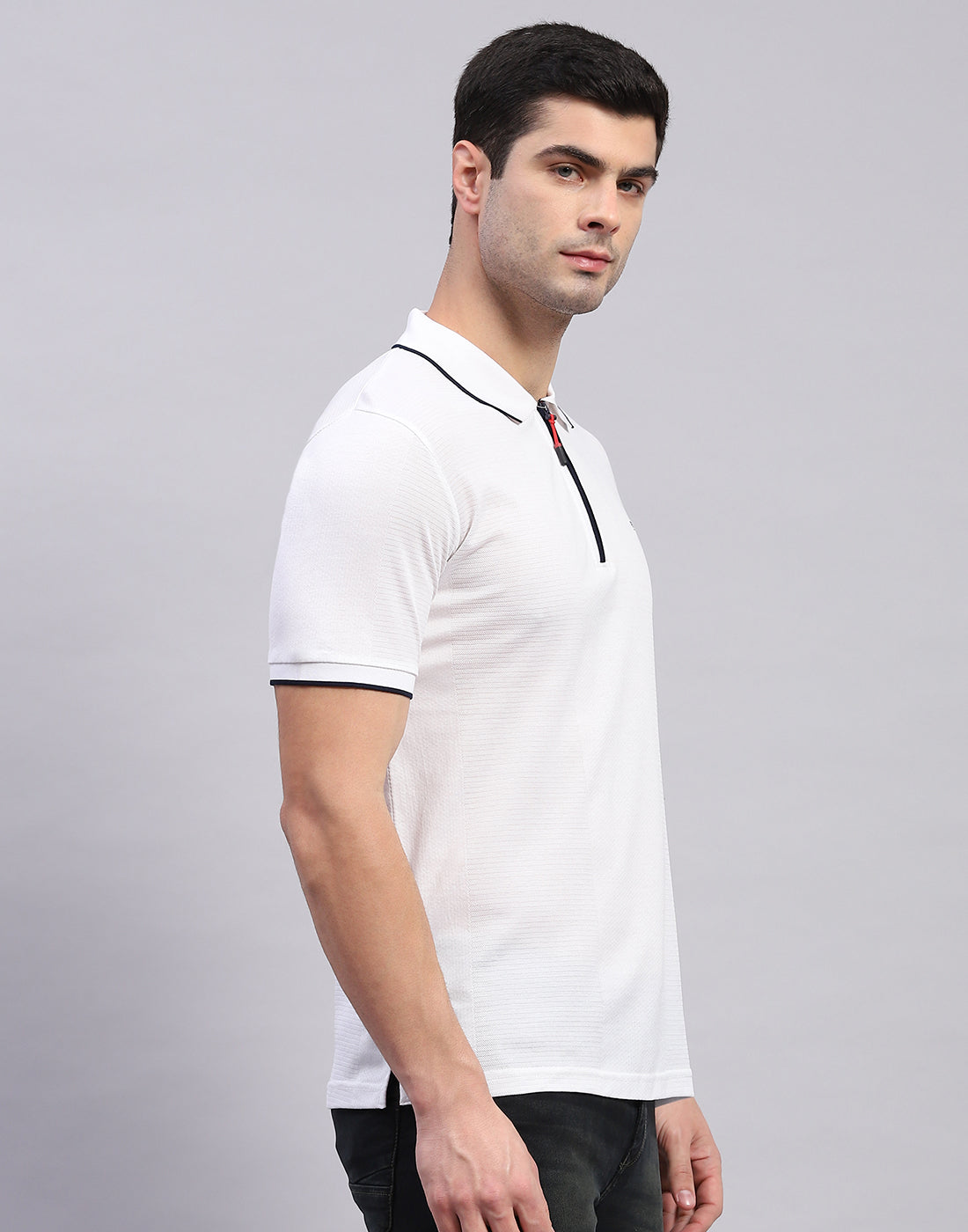 Men White Solid Polo Collar Half Sleeve T-Shirt
