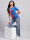 Women Blue & Pink Printed Round Neck Half Sleeve Top