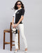 Women Black & White Colourblocked Round Neck Half Sleeve Top