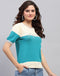 Women Cream Colourblocked Round Neck Half Sleeve Top