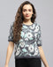 Women Grey Printed Round Neck Half Sleeve Top