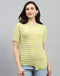 Women Yellow Stripe Round Neck Half Sleeve Top