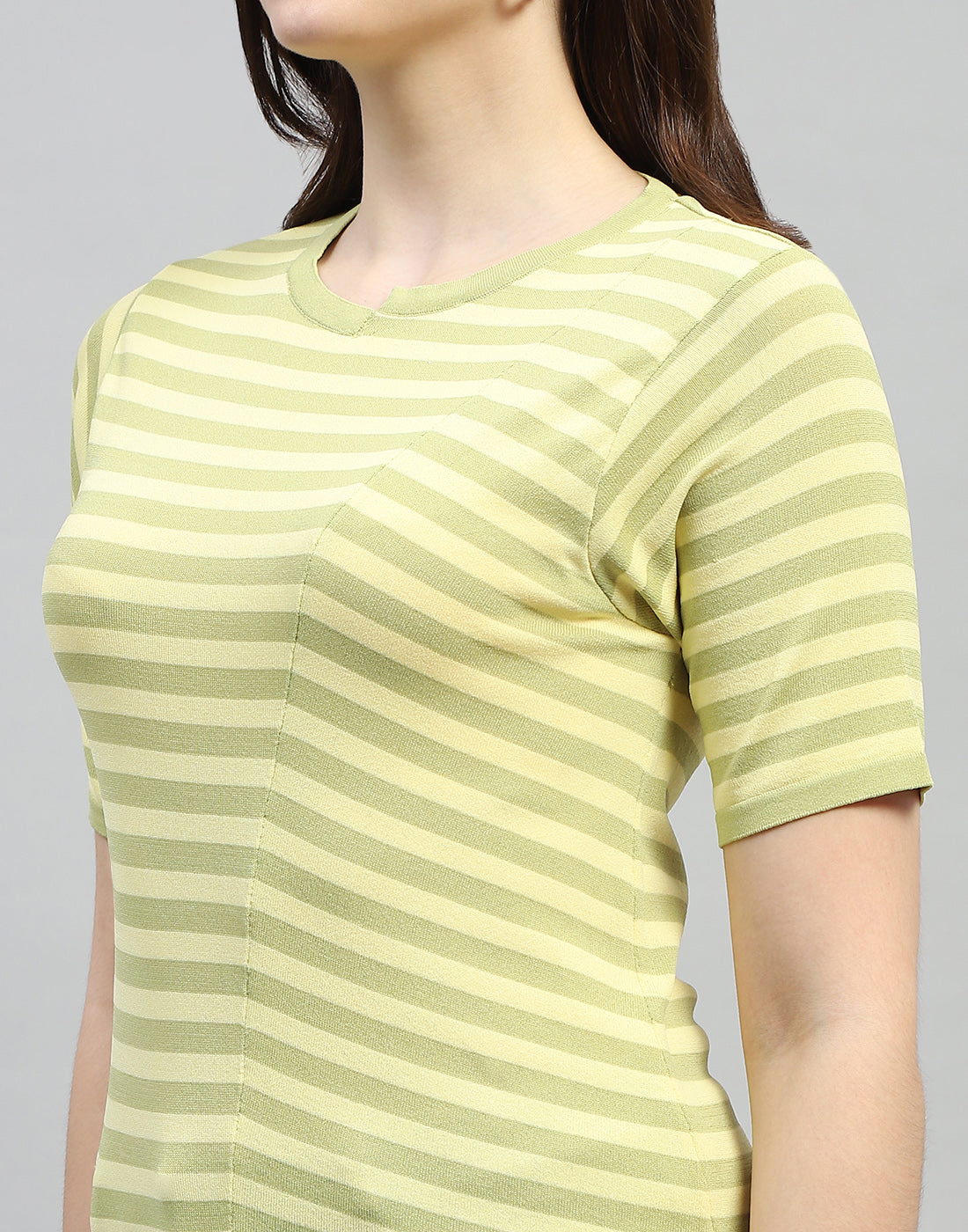 Women Yellow Stripe Round Neck Half Sleeve Top