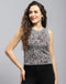 Women Grey Printed Round Neck Sleeveless Top