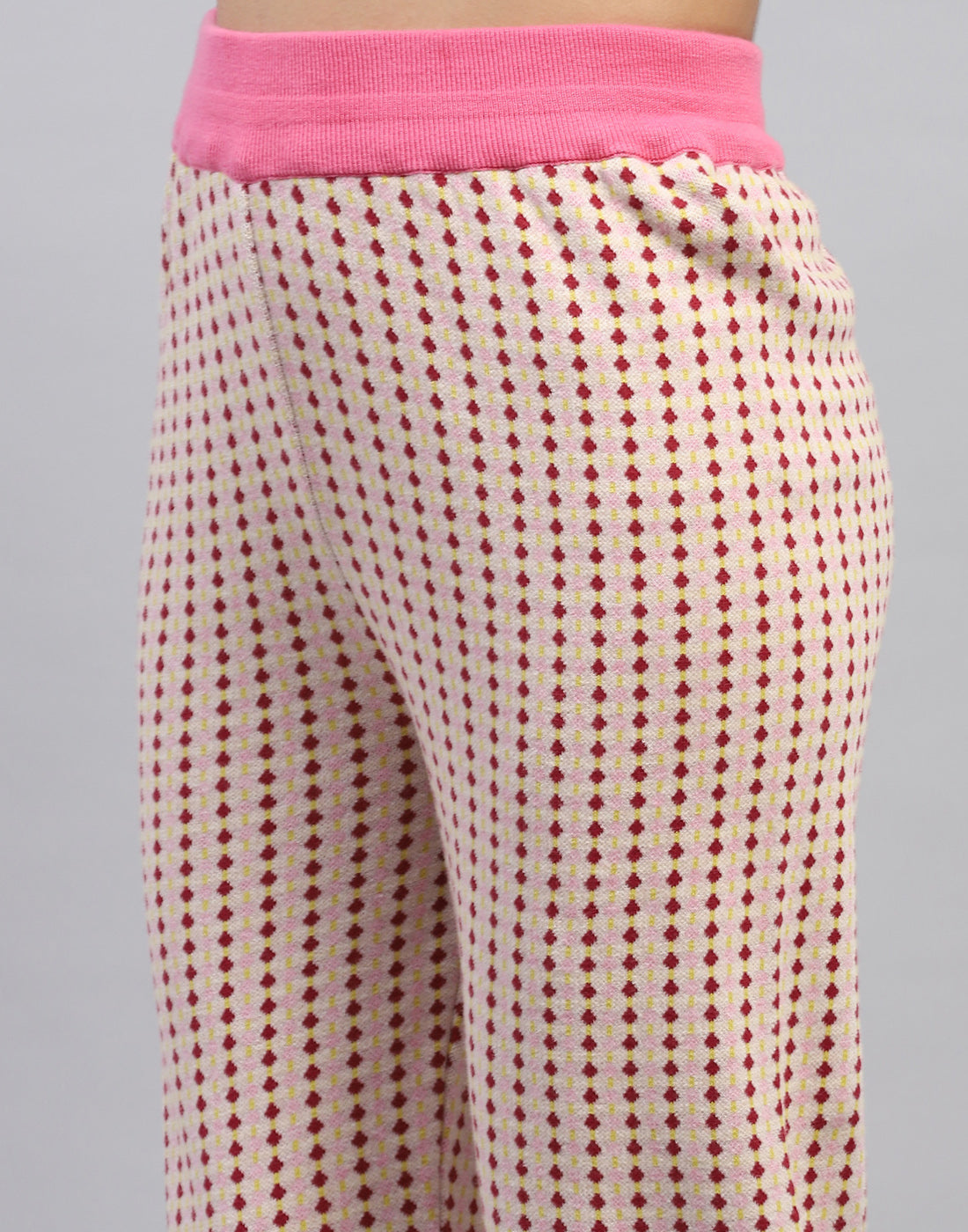 Women Pink Jaquard Round Neck Half Sleeve Cords Set