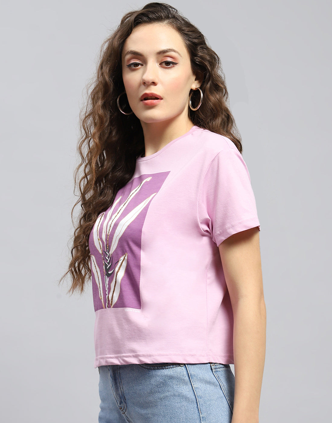 Women Pink Printed Round Neck Half Sleeve Top