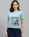 Women Sky Blue Printed Round Neck Half Sleeve Top