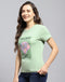 Women Green Printed Round Neck Half Sleeve Top