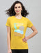 Women Yellow Printed Round Neck Half Sleeve Top