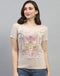 Women Beige Printed Round Neck Half Sleeve Top