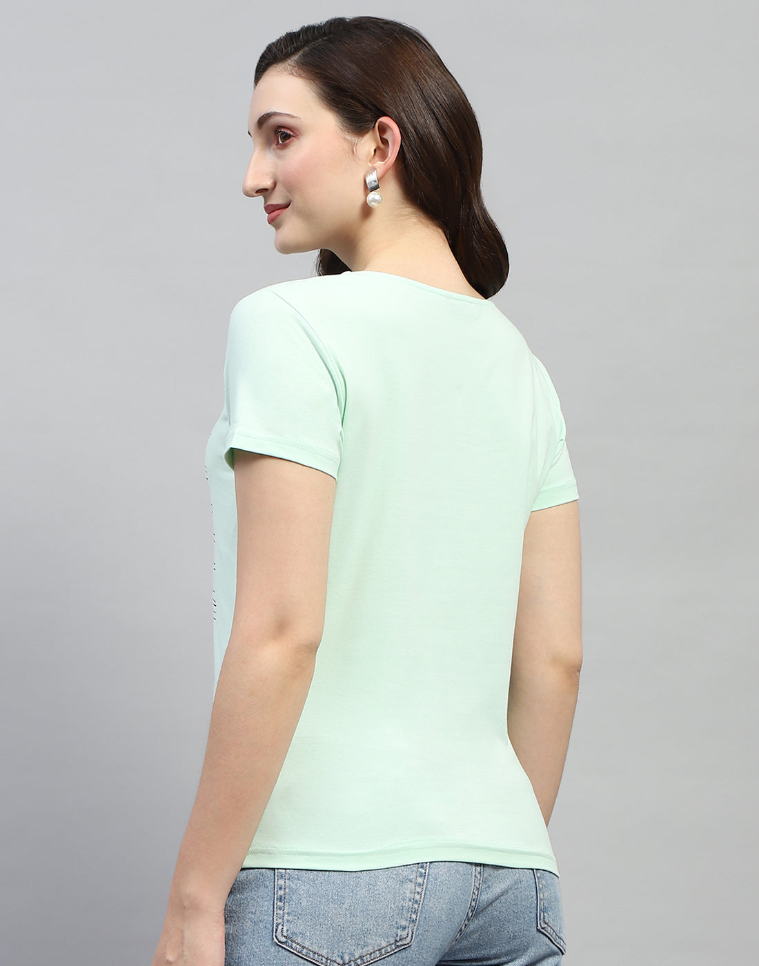 Women Sea Green Printed Round Neck Half Sleeve Top