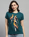 Women Green Printed Round Neck Half Sleeve Top