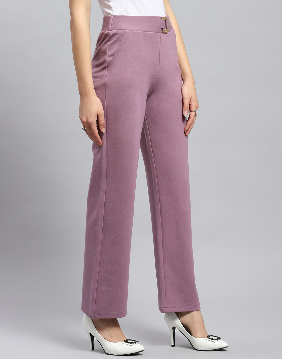 Women Mauve Solid Regular Fit Trouser
