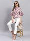 Women Mauve Printed Round Neck 3/4 Sleeve Top