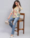 Women Beige Printed Fashion Neck 3/4 Sleeve Top