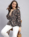 Women Black Floral Print V Neck 3/4 Sleeve Top