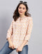 Women Peach Printed  Mandarin Neck 3/4 Sleeve Top