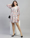 Women Off White Printed V Neck 3/4 Sleeve Dress