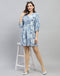 Women Sky Blue Printed V Neck 3/4 Sleeve Dress