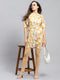 Women Mustard Printed Mandarin Collar Tunic