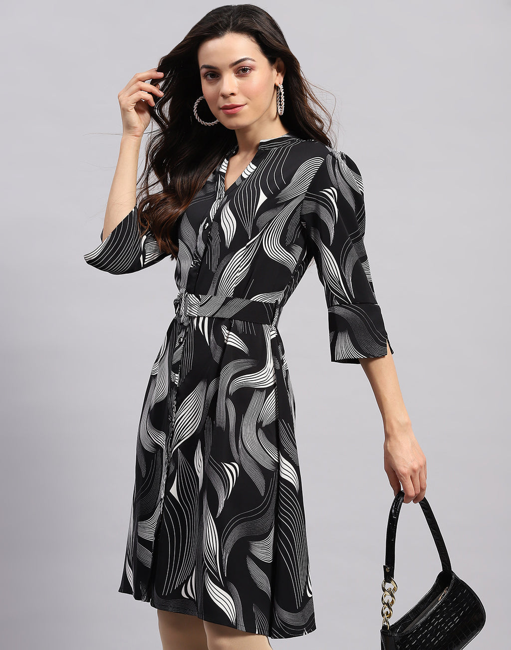 Women Black Printed V Neck Tunic