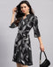 Women Black Printed V Neck 3/4 Sleeve Tunic