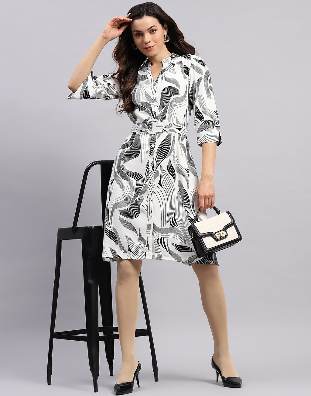 Women White Printed V Neck Tunic