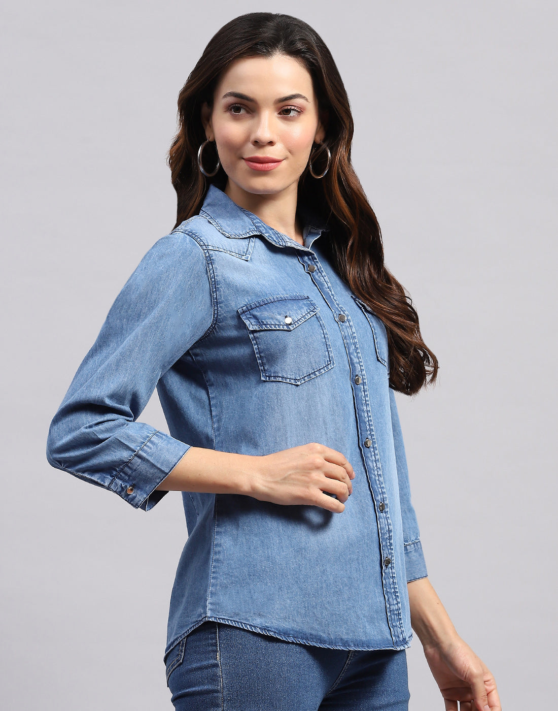 Women Blue Solid Collar Neck Top