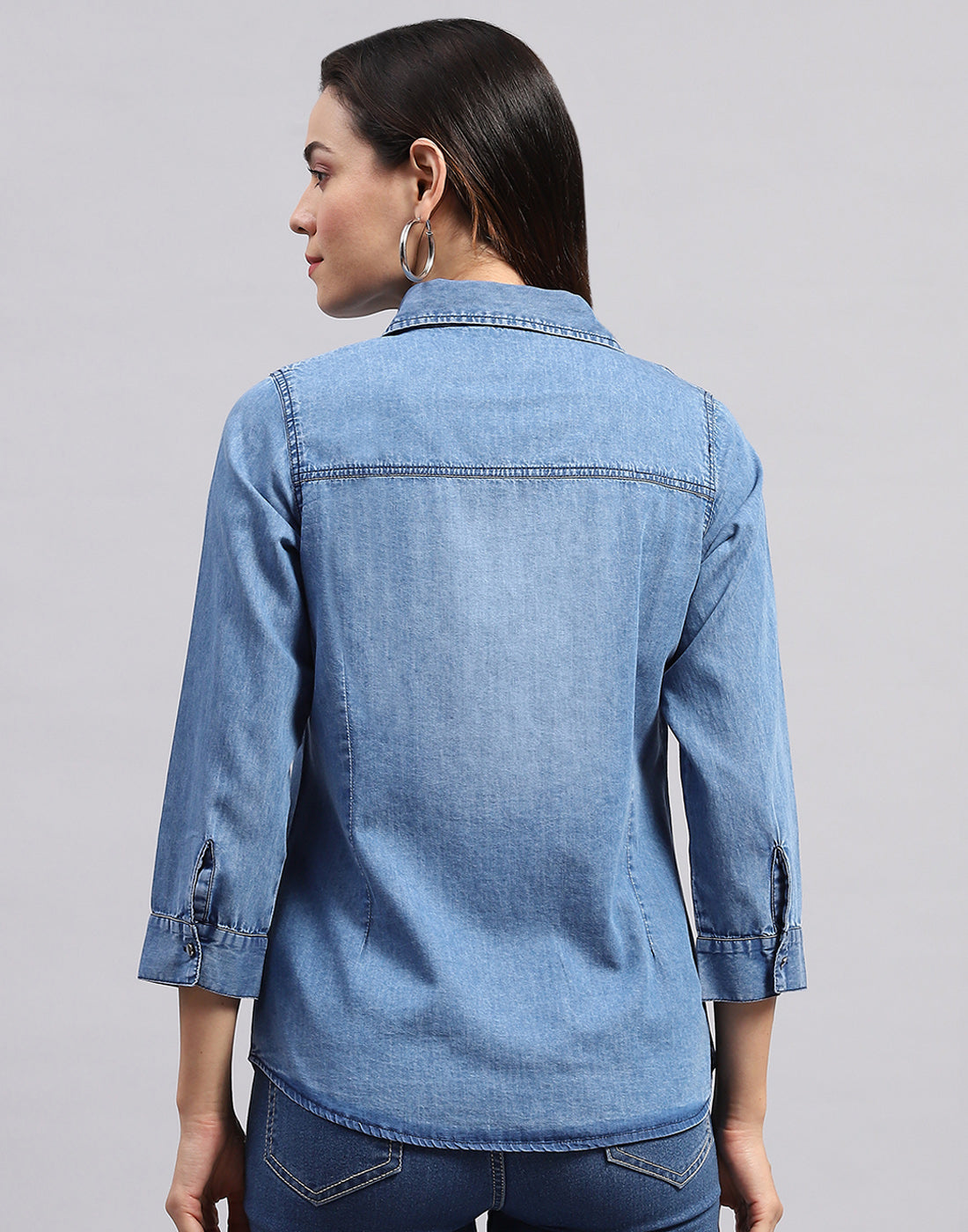 Women Blue Solid Collar Neck Top