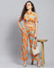 Women Rust Printed Collar Half Sleeve Cords Set