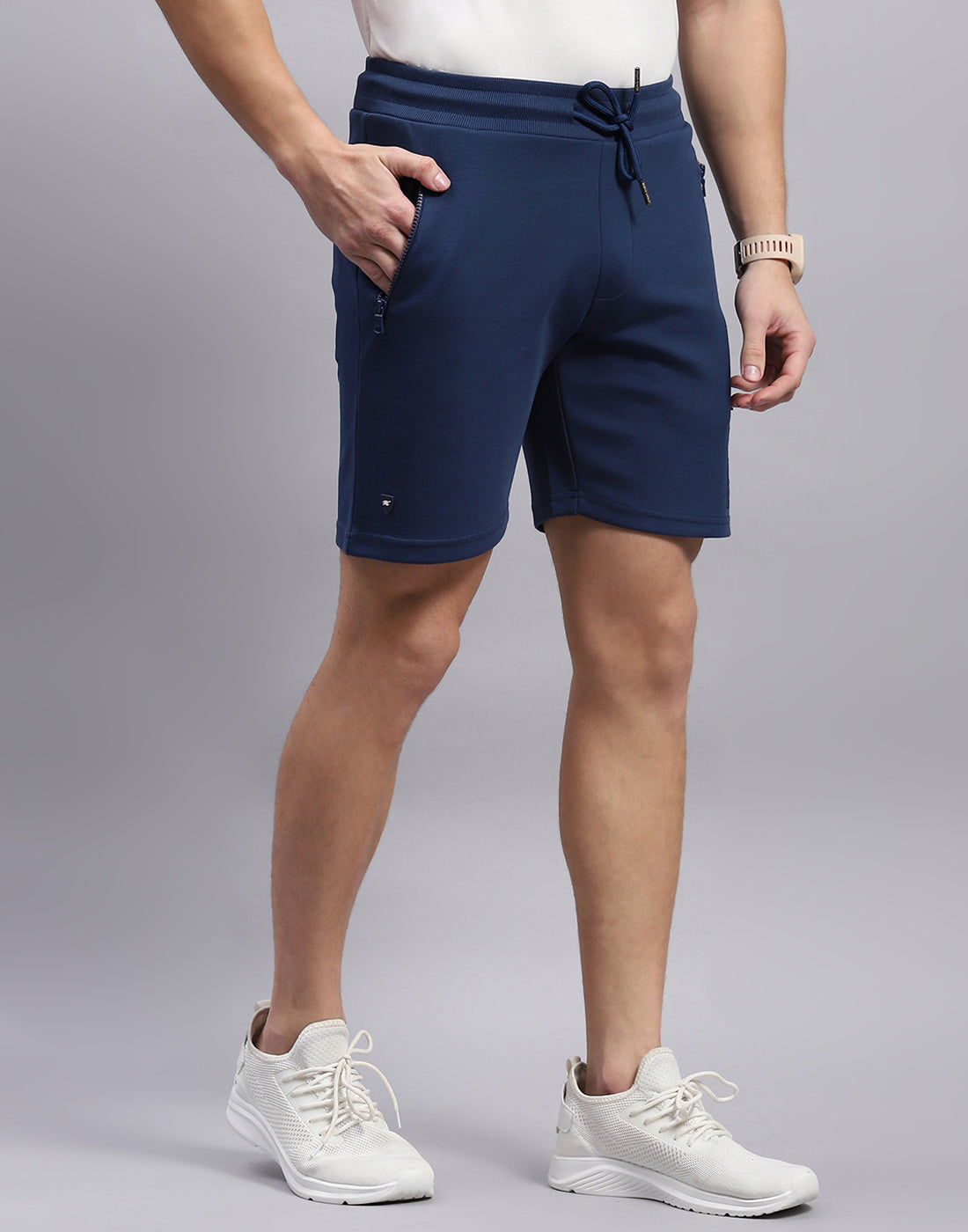 Men Navy Blue Solid Regular Fit Bermuda