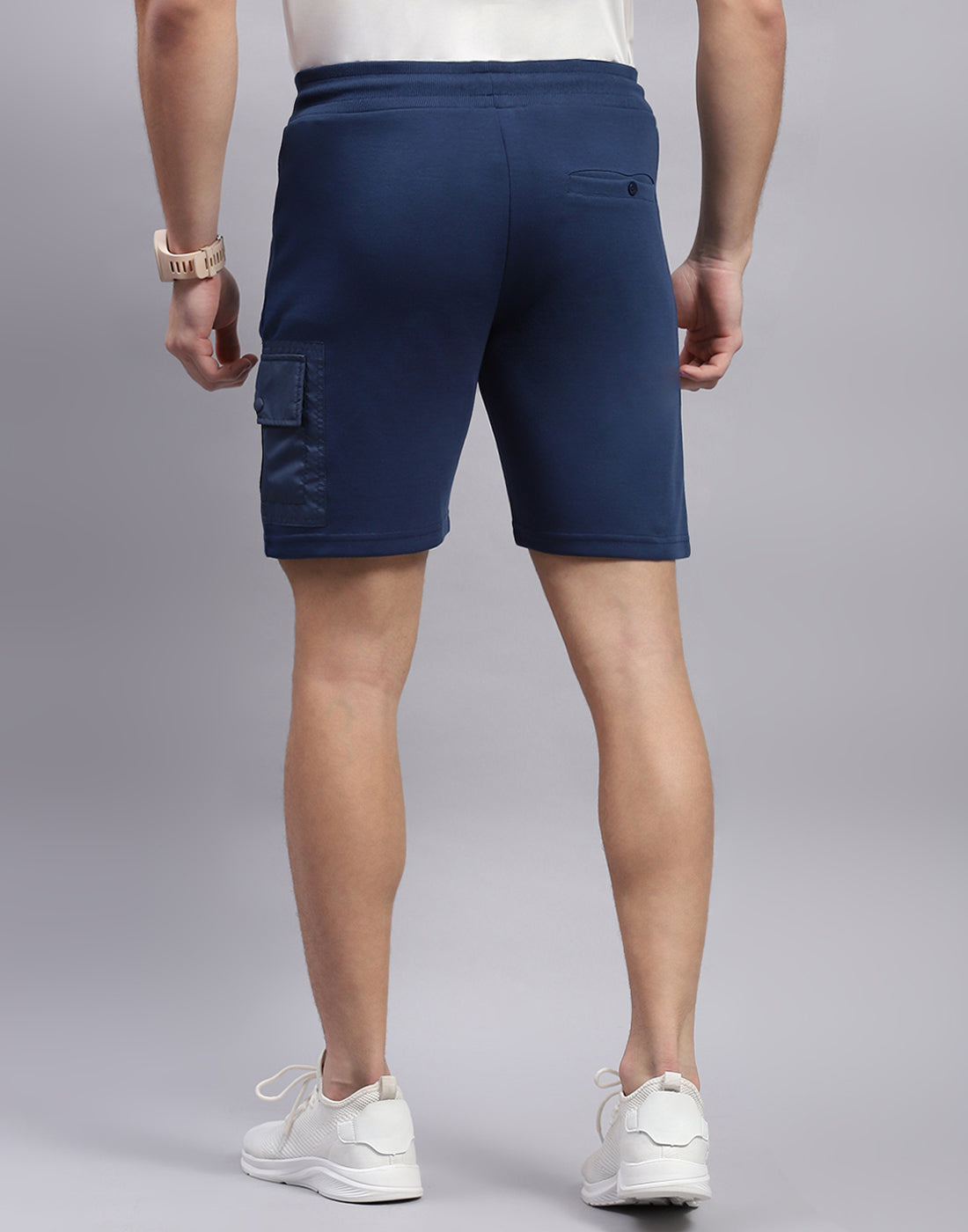 Men Navy Blue Solid Regular Fit Bermuda