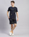 Men Navy Blue Printed Round Neck Half Sleeve Bermuda Set