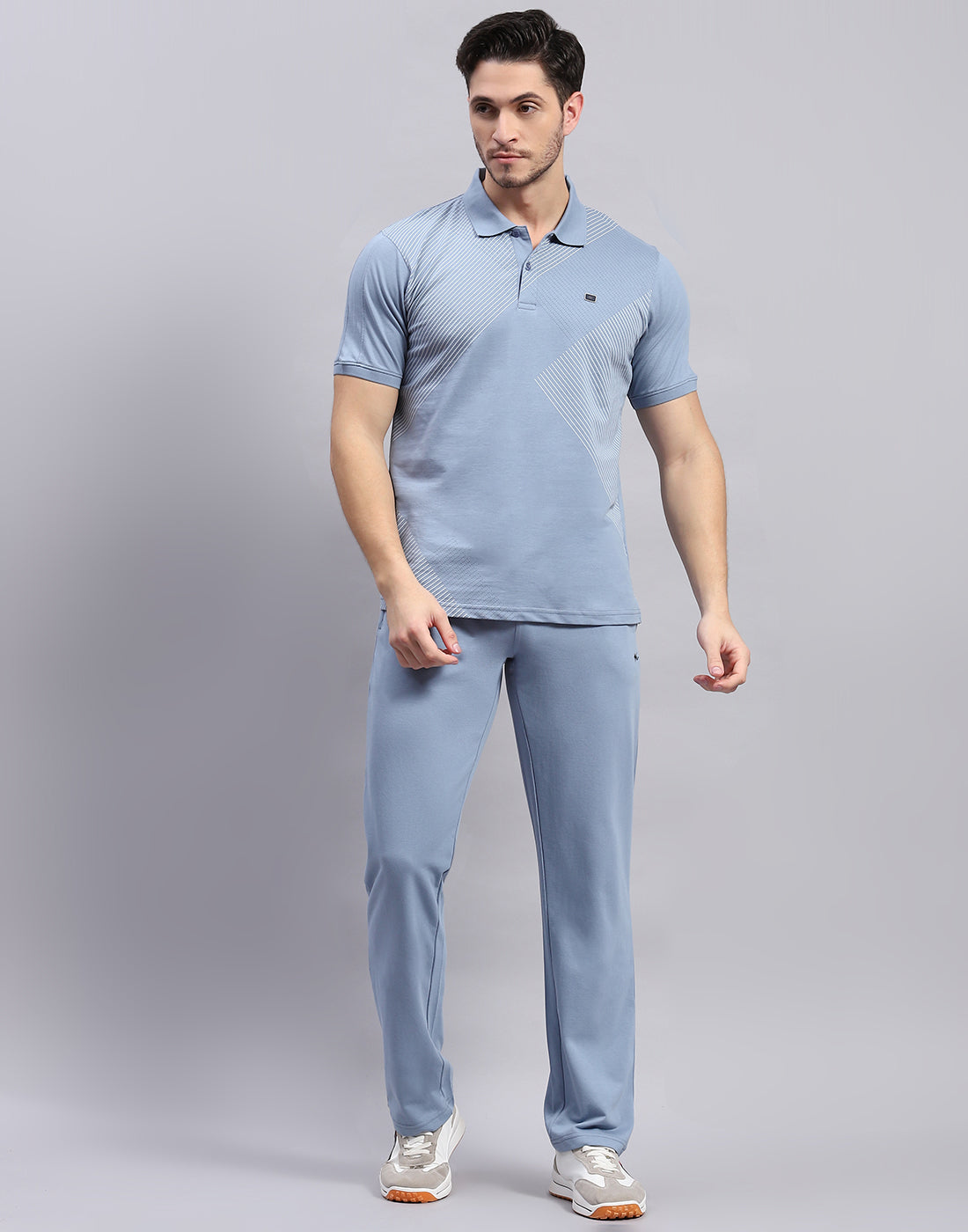 Men Blue Solid Polo Collar Half Sleeve Lower Set