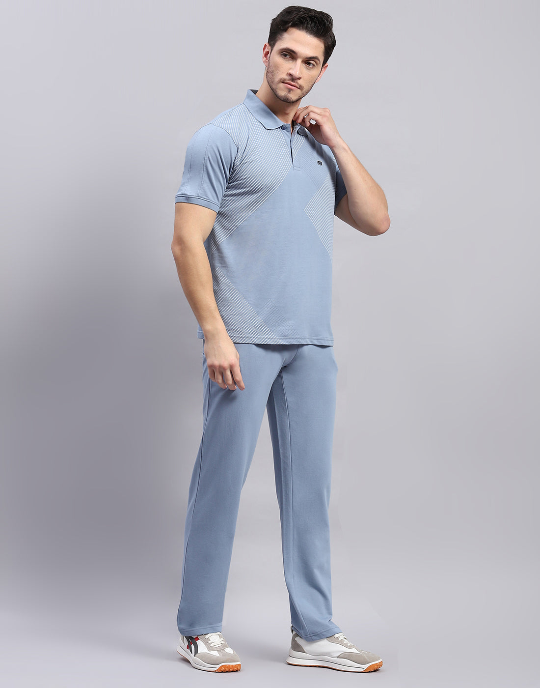 Men Blue Solid Polo Collar Half Sleeve Lower Set