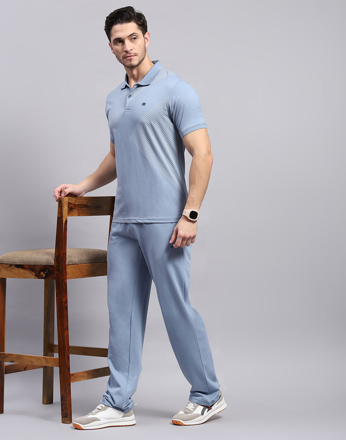 Men Blue Solid Polo Collar Half Sleeve Lower Set