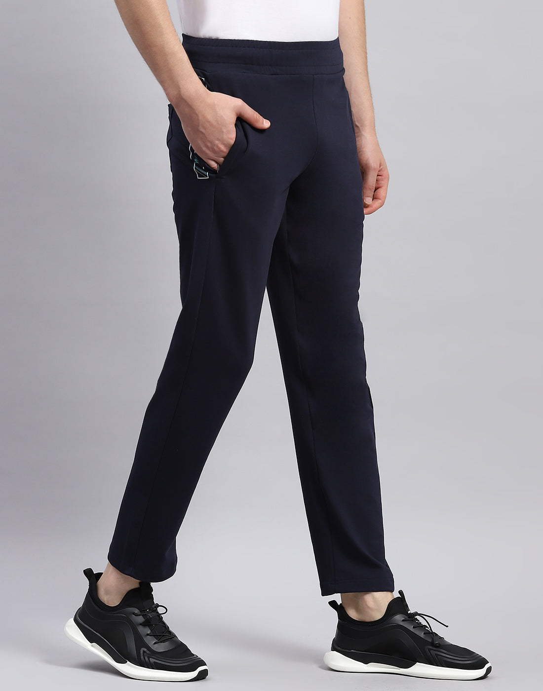 Men Navy Blue Solid Regular Fit Lower