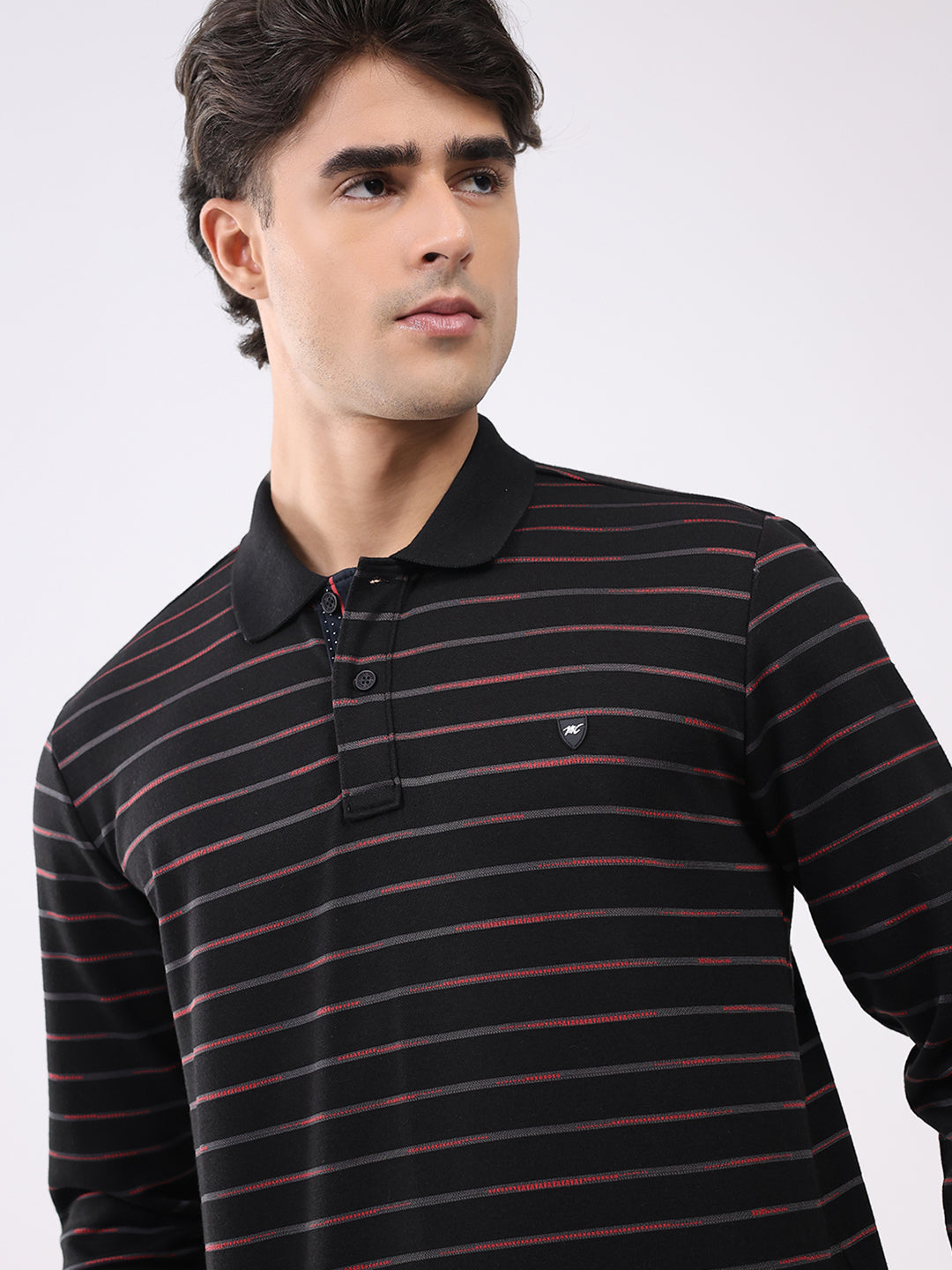 Men Black Stripe Collar Full Sleeve Winter T-Shirt