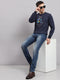 Men Navy Blue Printed Round Neck Full Sleeve T-Shirt