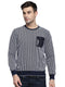 Men Navy Blue Printed Round Neck Full Sleeve Winter T-Shirt